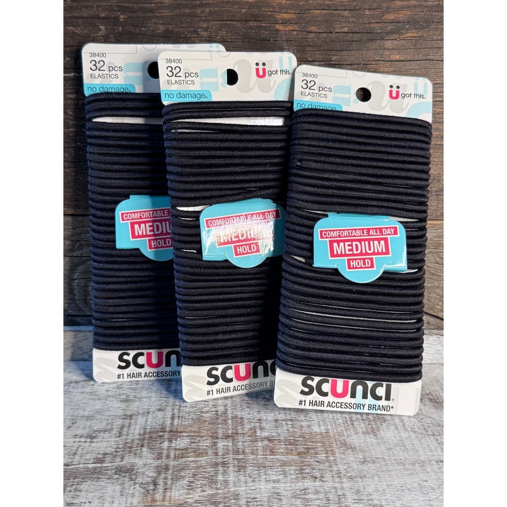 scunci Medium Hold Elastic Hair Bands 96ct Black New Pack MSRP $16